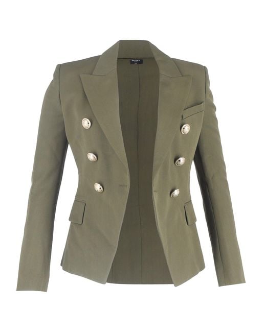 Balmain Green Double-Breasted Blazer With Pockets