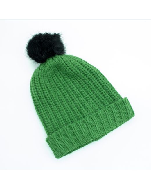 Portolano Green Chunky Ribbed Hat With Pom
