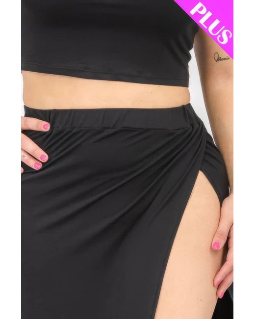 Fashnzfab Black Plus Size Crop Cami & Split Thigh Maxi Skirt Set