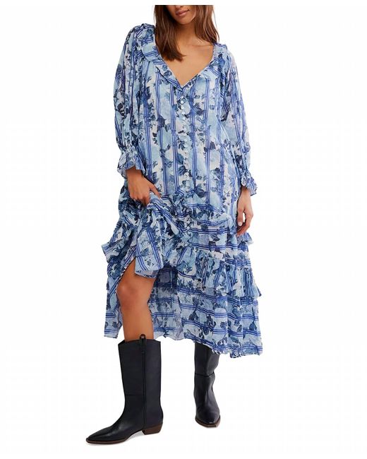 Free People Blue Garden Wonders Printed Maxi Dress