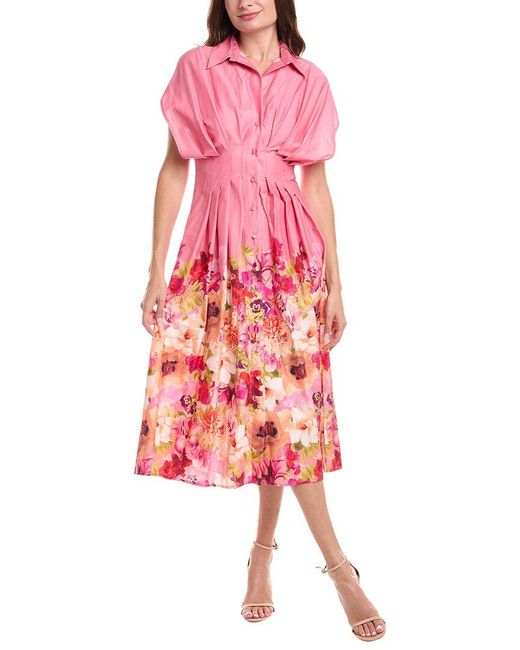 Badgley Mischka Pink Pleated Shirtdress