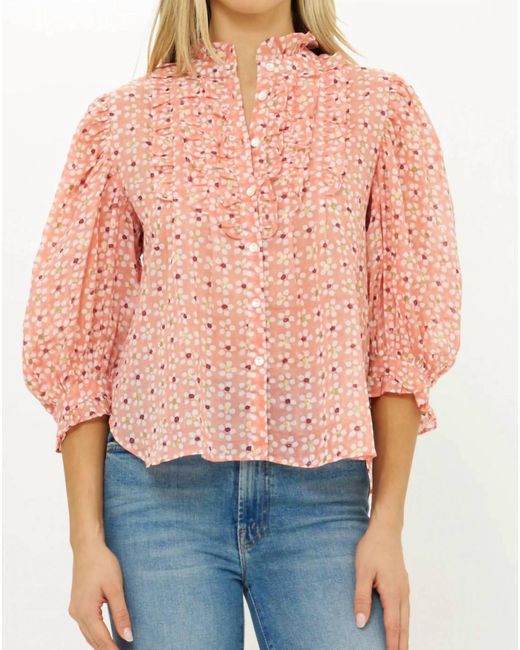 Oliphant Multicolor Ruffle Front Button Blouse