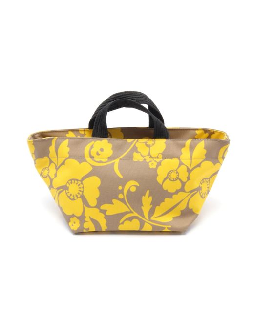 Herve Chapelier Yellow Nylon Boat-shaped Tote S Handbag Floral Pattern Nylon Beige
