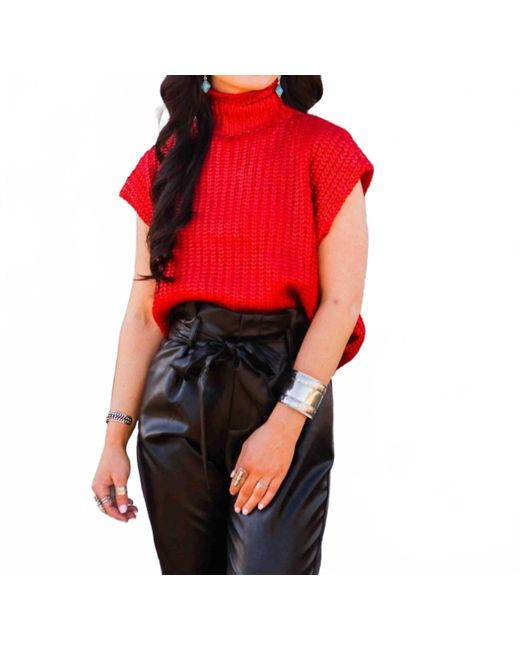 She + Sky Red Metallic Foil Sweater