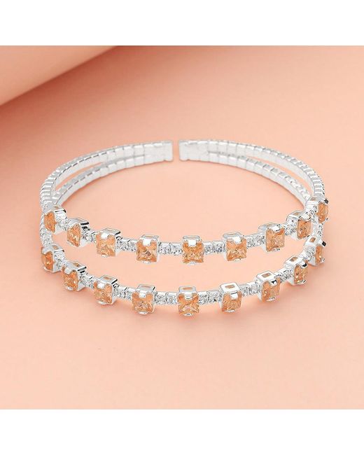 Fashnzfab Natural Square Cz Stone Cluster Accented Split Adjustable Evening Bracelet Lt Col Topaz