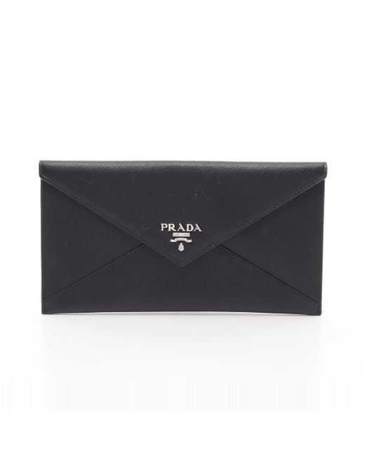 Prada Black Saffiano Letter Bi-fold Long Wallet Saffiano Leather
