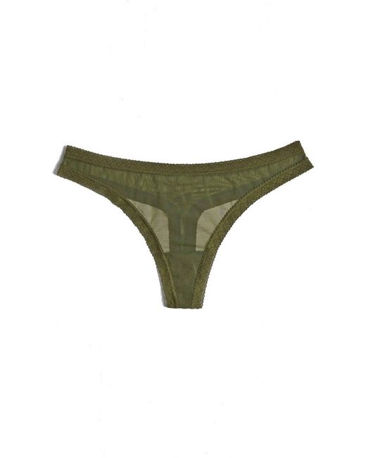 Blush Lingerie Green Mesh Lace Trim Thong Panty