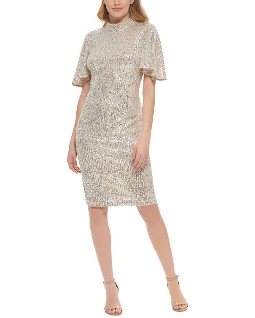 Eliza J White Sequin Flutter Sleeve Cocktail And Party Dress