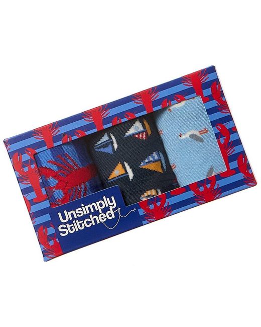 Unsimply Stitched Blue 3pk Socks Gift Box for men