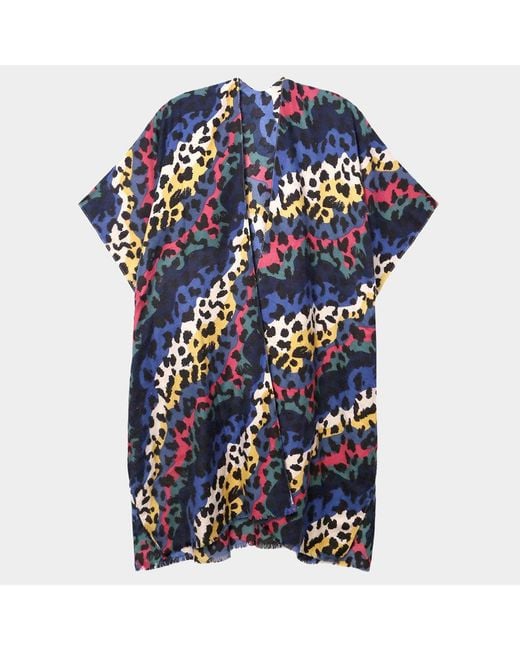 TRUEDAMES Blue Colorful Leopard Patterned Cover Up Kimono Poncho