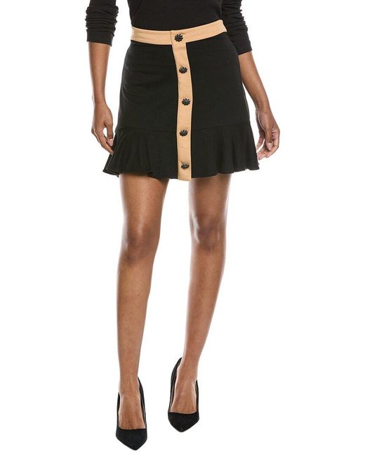 Cece Black Button Down Flounce Mini Skirt