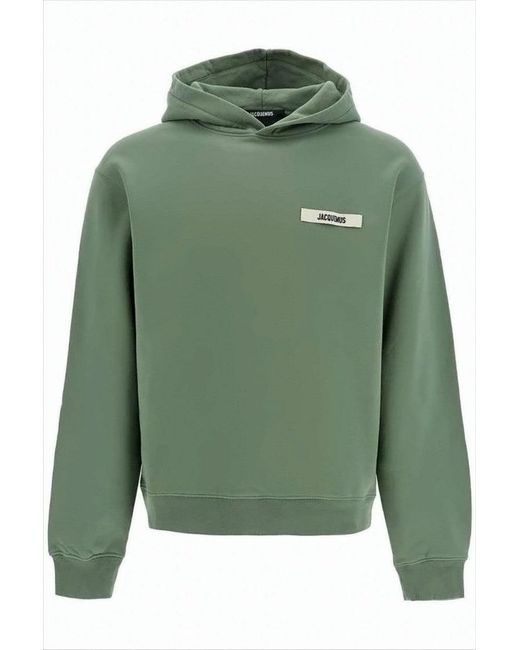Jacquemus Green Cropped Hoodie With Rectangular Logo Patch for men