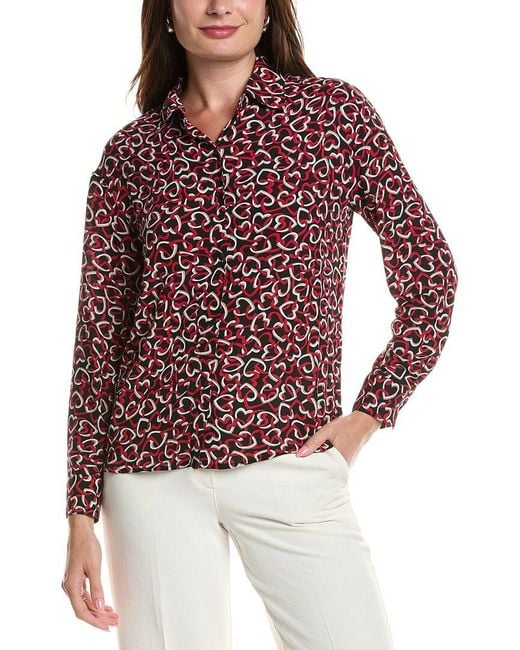 Tahari Red Button-Down Heart-Link Blouse