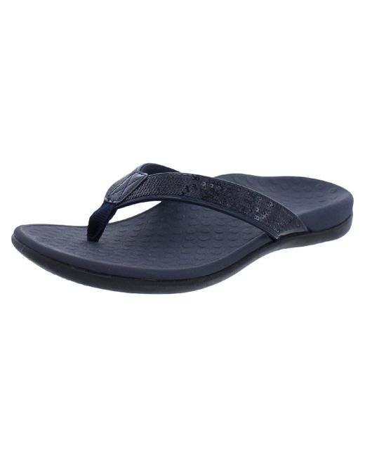 Vionic Blue 44 Tide Sq Sequined Orthotic Thong Sandals