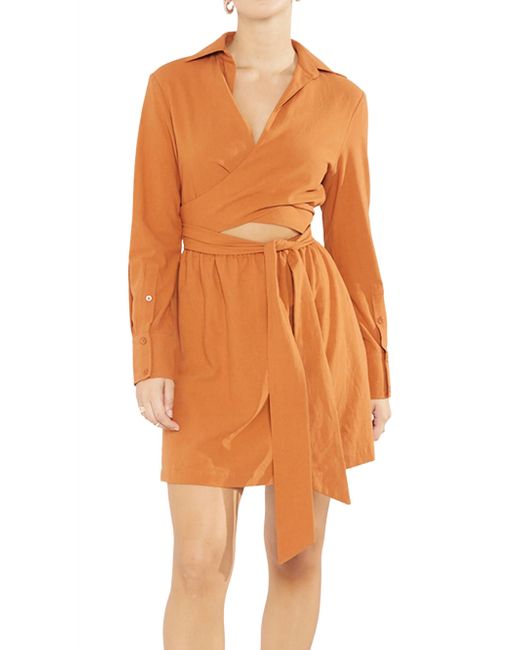 SOVERE Orange Alto Wrap Shirt Dress