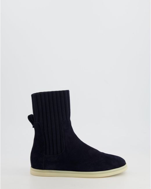 Loro Piana Blue Navy Suede Ankle Boots