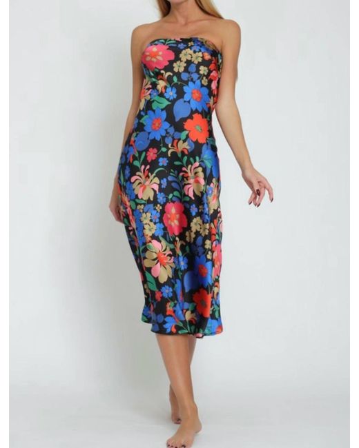 AAKAA Red Floral Strapless Midi Dress