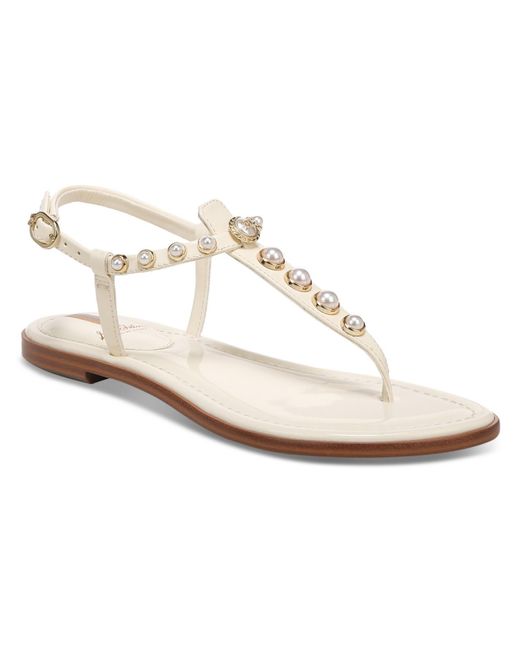 Sam Edelman White Gigi Pearl Patent Embellished T-strap Sandals