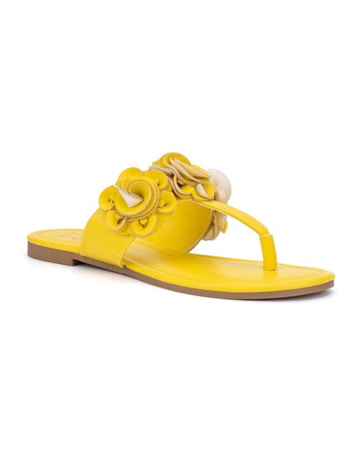 New York & Company Yellow Liana Flower Design Flip-flops Thong Sandals