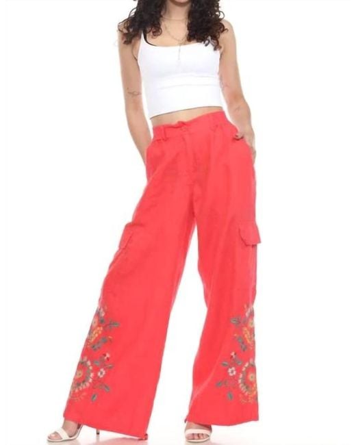 Johnny Was Red Drawstring Hem Cargo Pant Marisol