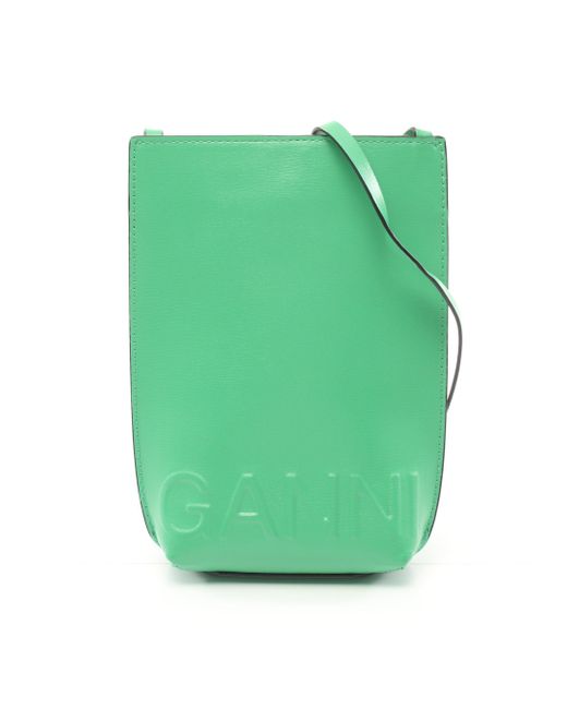 Ganni Green Banner Small Crossbody Shoulder Bag Leather