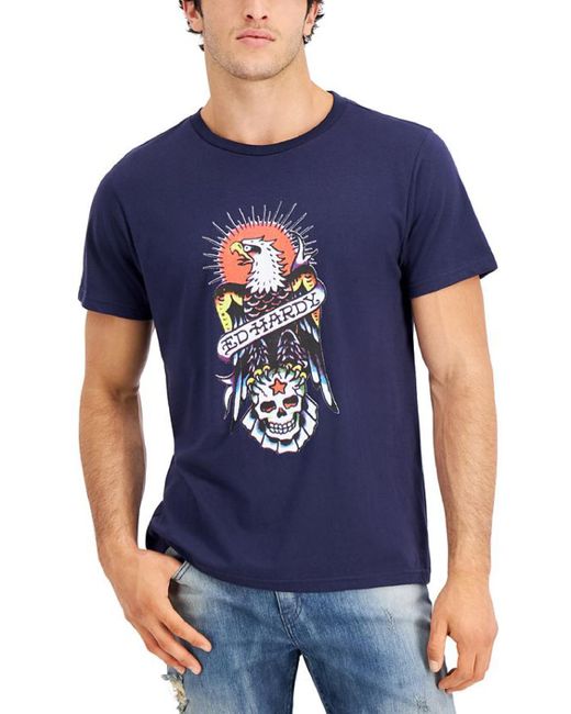 Ed Hardy Eagle Logo Crewneck Graphic T-shirt in Blue for Men | Lyst