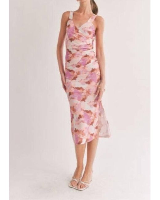 Sage the Label Pink Intangible Ruched Midi Dress