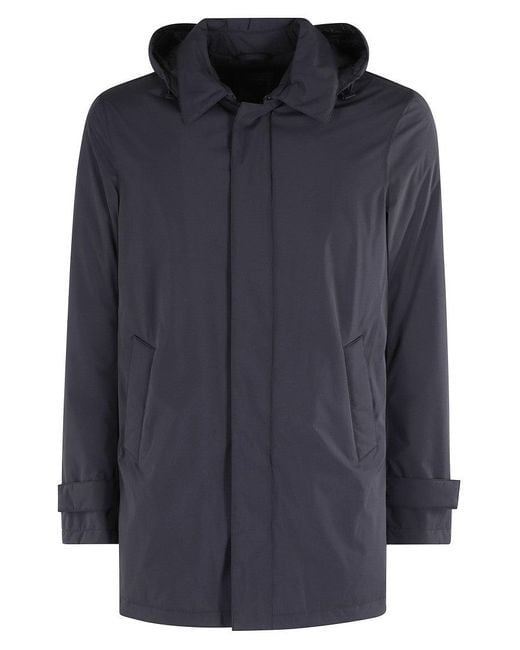 Herno Blue Long-Sleeved Jacket With Hood for men