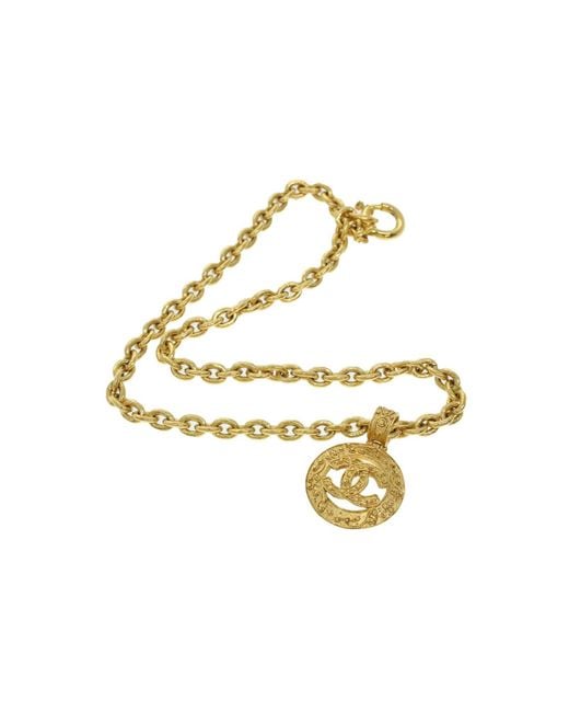 Chanel Metallic Necklace Gold Tone Cc Auth 41169a