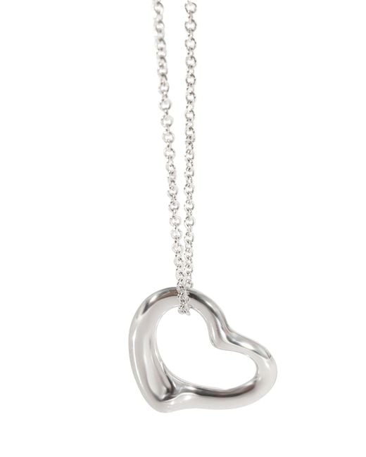 Tiffany & Co White Elsa Peretti Open Heart Pendant On A Chain