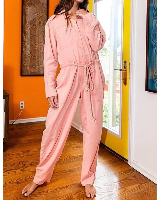 Bucketlist Orange Linen Button Up Jumpsuit