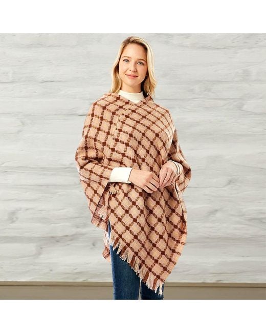 TRUEDAMES Pink Diamond Pattern Knitted Poncho