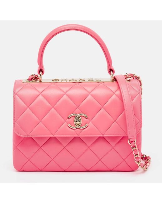 Chanel Pink Quilted Leather Small Trendy Cc Top Handle Bag