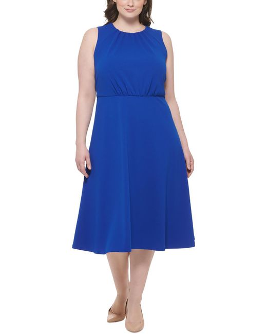 Calvin Klein Blue Plus Open Back Knee-length Fit & Flare Dress