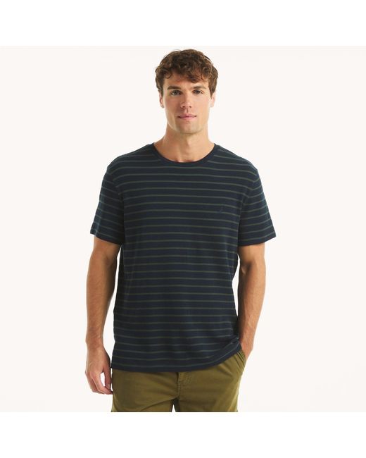 Nautica Black Waffle Knit Striped Crewneck T-Shirt for men