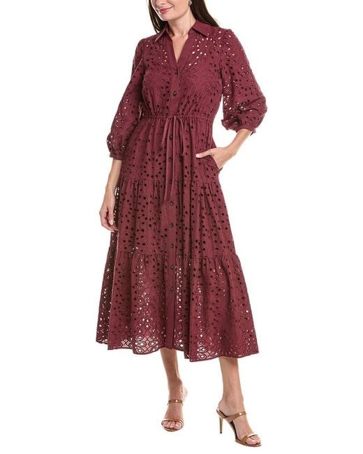Julia Jordan Red Eyelet Maxi Shirtdress