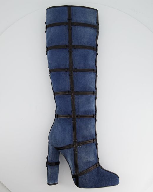 Tom Ford Blue Denim Over-the-knee Boots With Leather Trim Detail