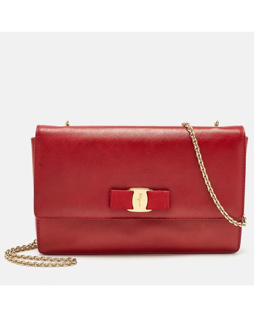 Ferragamo Red Leather Miss Vara Shoulder Bag