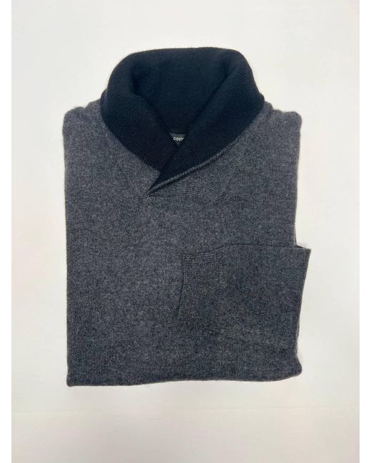 Autumn Cashmere Blue Shawl Collar With Contrast Neck Top