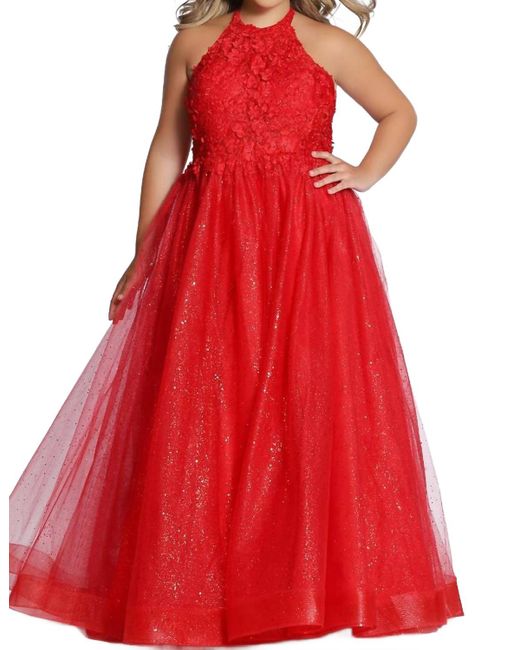 Sydney's Closet Red Plus Halter A Line Gown