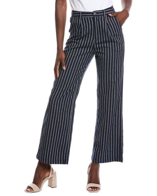 Gracia Blue Striped Linen-Blend Wide Leg Pant
