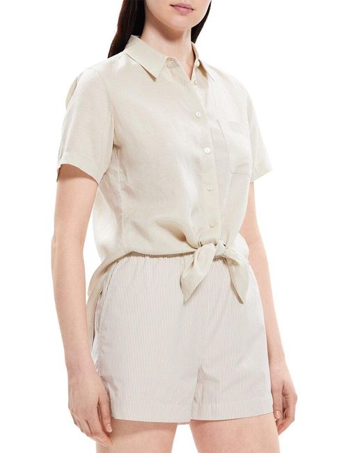 Theory White Hekanina Linen-blend Shirt