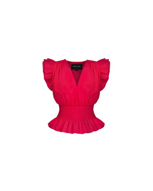 Monica Nera Red Cathy Smocked Blouse