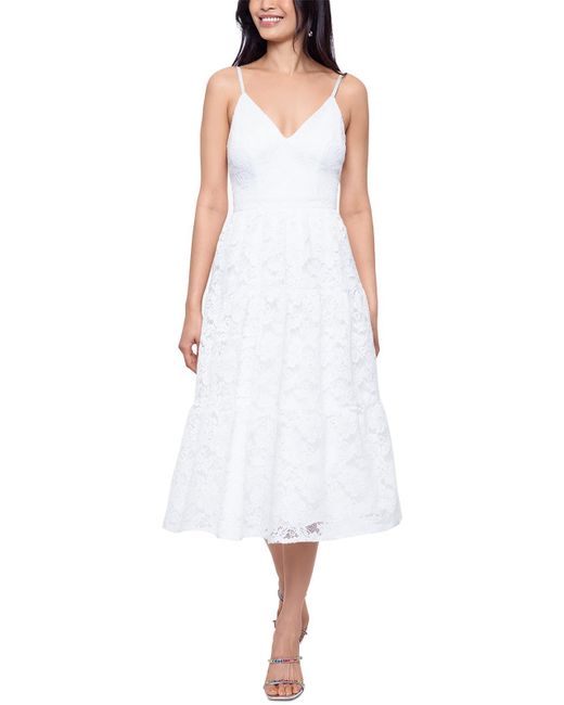 Xscape White Solid Lace Fit & Flare Dress