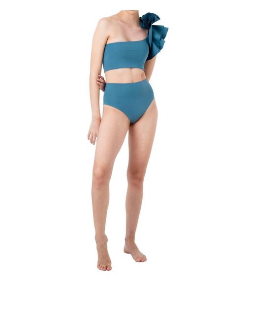 Maygel Coronel Blue Procida Two Piece Ruffled Swimsuit