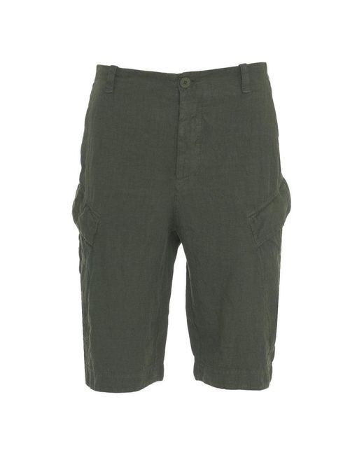 Transit Green Linen Cargo Shorts With Functional Pocketing for men