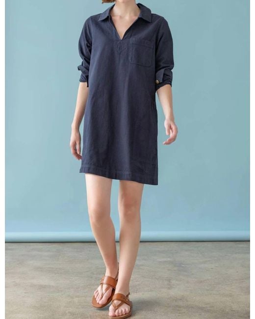 Lilla P Blue Split Neck Collared Dress