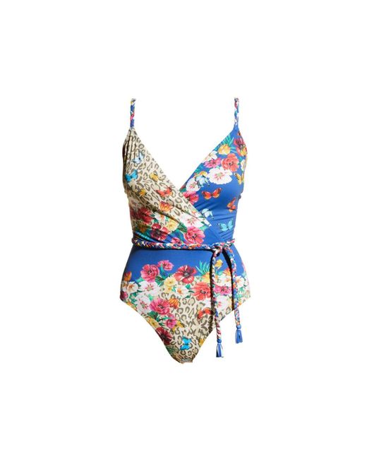 Johnny Was Blue Braided Wrap One Piece Color Swimsuit