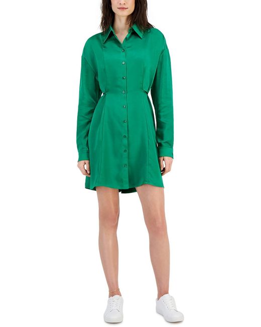 HUGO Green Satin Mini Shirtdress