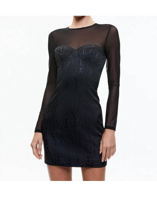 Alice + Olivia Black Takako Mesh Long Sleeve Minidress